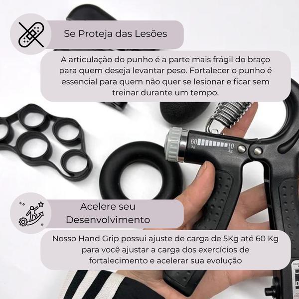 Imagem de Kit Hand Grip Fortalecedor de Mão Dedo Punho Antebraço Ajustável Profissional Fisioterapia