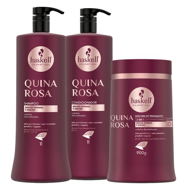 Imagem de Kit Haskell Quina Rosa Shampoo Condicionador Máscara 1L/900g