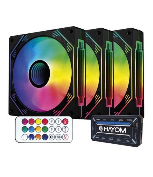 Imagem de Kit Hayom 3 Fans Coolers RGB de 12 cm c/ Controladora FC1308