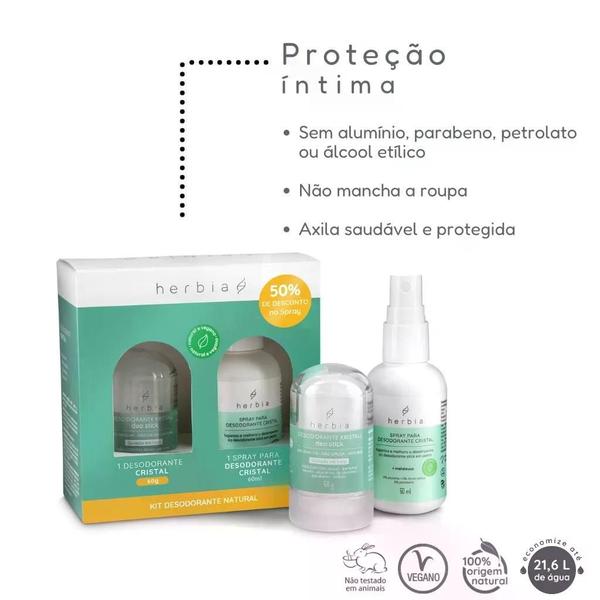 Imagem de Kit Herbia Desodorante Natural 60g + Spray Higienizador Para Desodorante 60ml