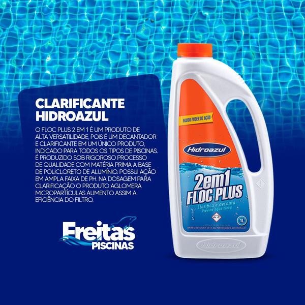 Imagem de Kit HIDROAZUL Piscinas Cloro Multiação 1kg Algicida Manutenção 1L Floc Plus 2em1 1L Algicida Choque 1L