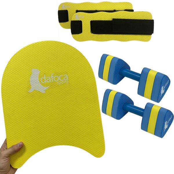 Imagem de Kit Hidroginástica Prancha Grande 40cm Amarela + Caneleira 2 à 3kg + Par de Halteres Médios Dafoca Sports