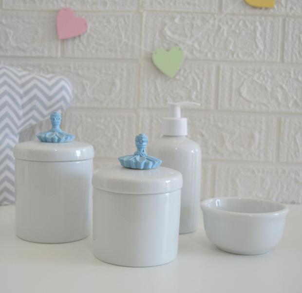 Imagem de Kit Higiene Bebê K016 Porcelana Azul Banho Cuidado Quarto Menino Decoração