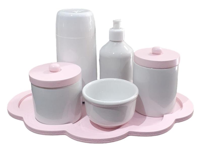 Kit Higiene Bebê porcelana bandeja nuvem tama rosa menina maternidade garrafa térmica - S.... Kit Higiene Bebê porcelana bandeja nuvem tama rosa menina maternidade garrafa térmica - S....