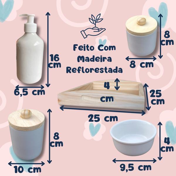 Imagem de Kit Higiene Bebê Porcelana Tampa Madeira Sabonete Liquido