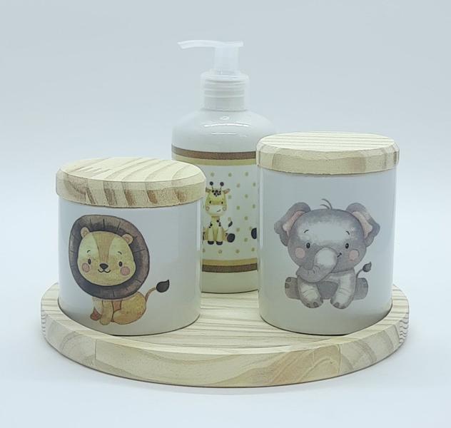Imagem de Kit higiene bebê Safari 4 pçs - Porcelana Bdj Redonda Pinus