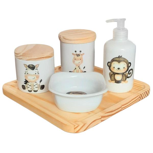 Imagem de Kit higiene bebê Safari 5 pçs - Porcelana Tampas e Bdj Pinus