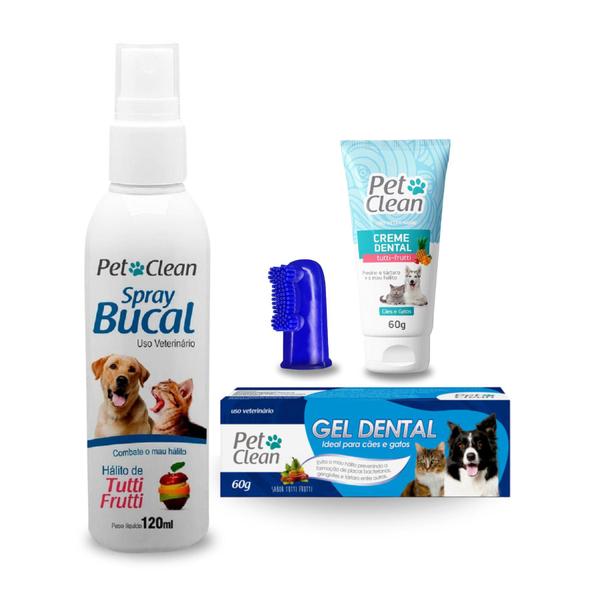 Imagem de Kit Higiene Bucal Creme Gel Spray e Escova Pet Clean Sabores