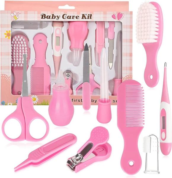 Imagem de Kit Higiene Do Bebe C/ Tesoura Termometro Sugador Rosa 10 Peças