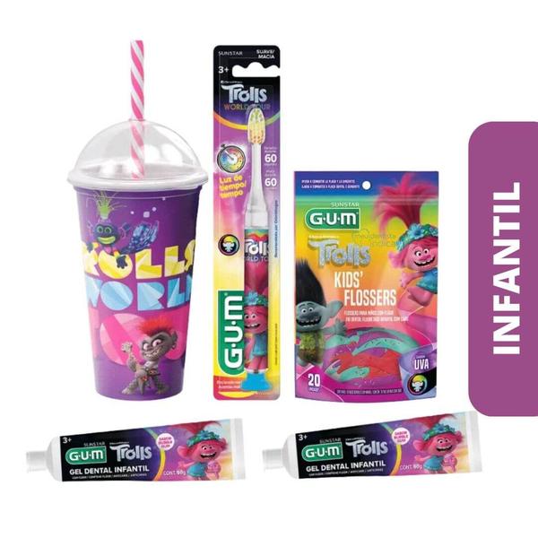 Imagem de Kit Higiene Oral Infantil Trolls GUM  Edição Limitada