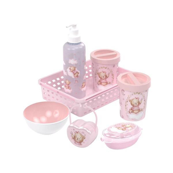 Imagem de Kit Higiene Porta Chupeta e Saboneteira Ursa Rosa Clean