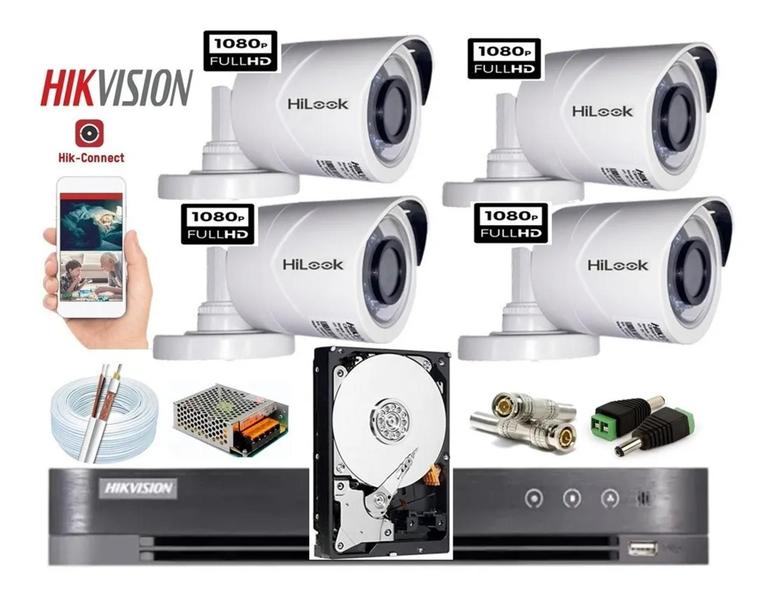 Imagem de Kit Hikvision 4 Cam Ir 20m Full Hd 1080p Dvr 4 Turbohd C/ Hd