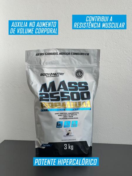 Imagem de Kit Hipercalórico Mass 25500 3kg 34g de proteínas com 3g de creatina + BCAA 3000 Aminoacidos Rapida Absorção + Creatine Monohydrate - 90g Refil 