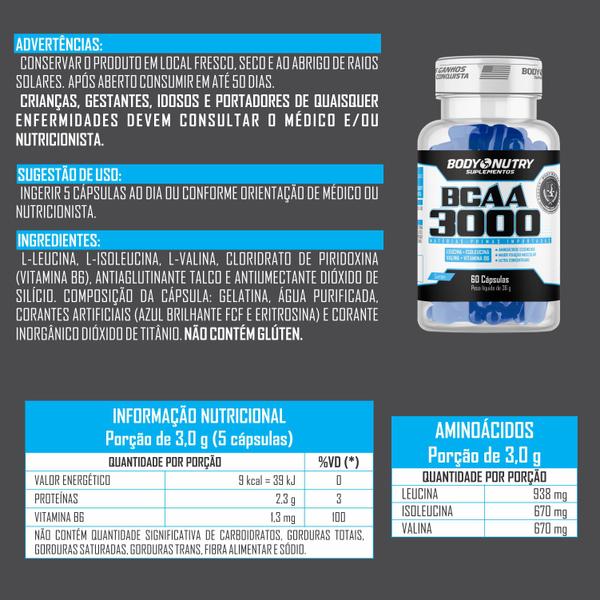 Imagem de Kit Hipercalórico Mass 25500 3kg 34g de proteínas com 3g de creatina + BCAA 3000 Aminoacidos Rapida Absorção + Creatine Monohydrate - 90g Refil 