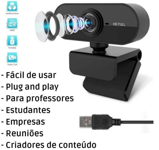 Imagem de Kit Home Office Webcam Led Ring Light Iluminador Celular Microfone Profissional Gravação Vídeo Aula Conferência Reunião