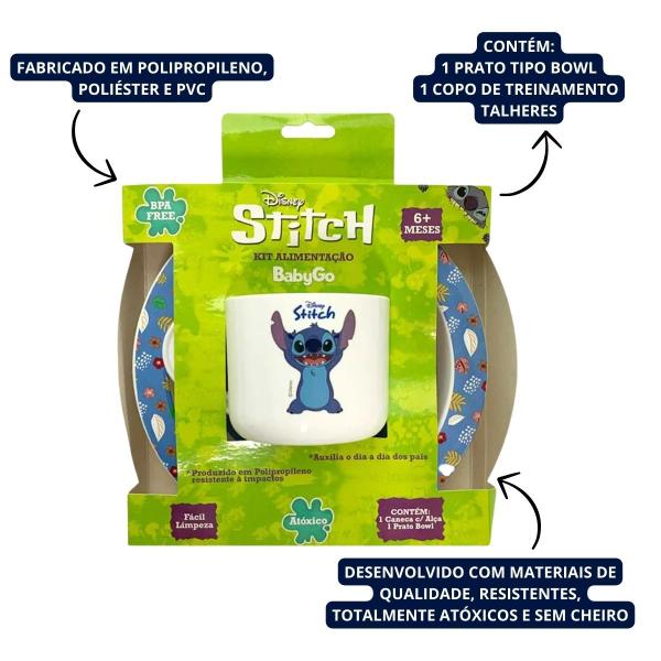 Imagem de Kit Hora da Papinha Azul Bebe Infantil Unisses Stitch - Azul