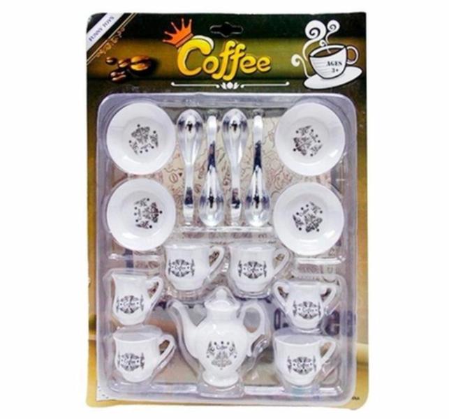 Imagem de Kit  Hora do Café Cafézinho Brinquedos Plastico Infantil para Crianças Conjunto 15 Peças Bule Xicáras de Chá Presente