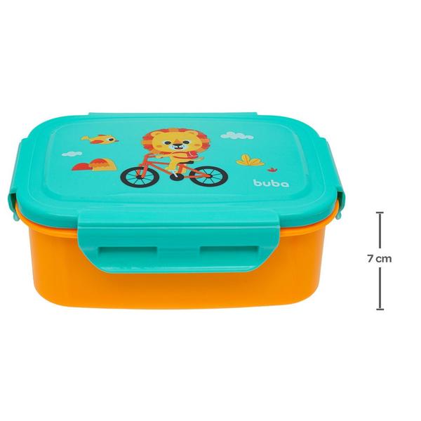 Imagem de Kit Hora do Lanche Bento Box Leão, Kit Potinho Animal Fun e Talheres em Silicone Verde - Buba