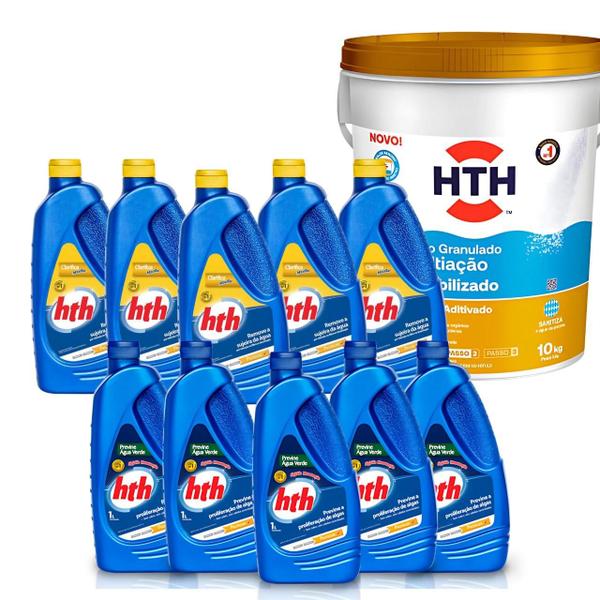 Imagem de Kit hth multiação estabilizado + 5 maxfloc + 5 solução agua verde para tratamento