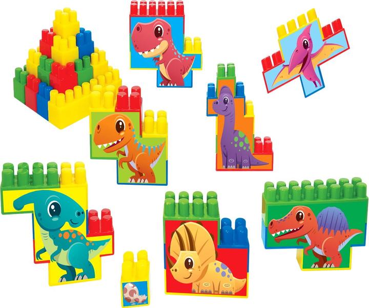 Kit Ilha Dinossauros 48 Blocos de Montar 8 Mini Dinossauros - GGB Brinquedos Imagem de Kit Ilha Dinossauros 48 Blocos de Montar 8 Mini Dinossauros