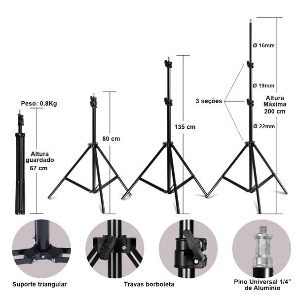 Imagem de Kit Iluminação Contínua Lâmpada Led 105w Bivolt + Tripé Greika 2 Metros