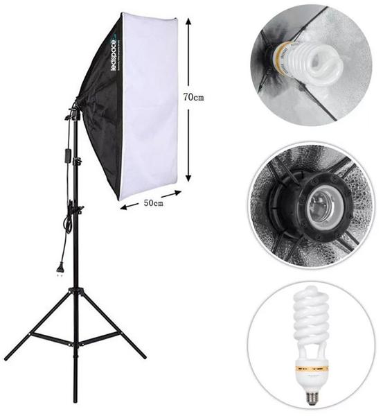 Imagem de Kit Iluminação Estúdio 2 Softbox 50X70 + 1 Softbox 40X40 Girafa