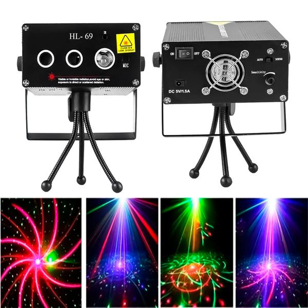 Imagem de Kit Iluminação Festa Dj Som Led Luz Projetor Holográfico efeito RGB Canhão DMX Sensor Rítmico Maquina de Fumaça 2000w 3L