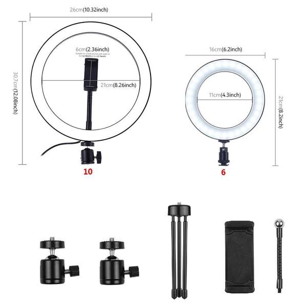 Imagem de Kit Iluminação Led Ring Light 10 + Ring Light 6 Mini Tripé E