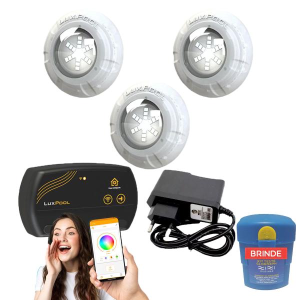 Imagem de Kit Iluminação Para Piscina até 24m² Com 3 Leds Rgb 4w + SmartLux