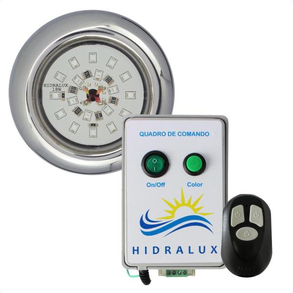 Imagem de Kit Iluminação Piscina 1 Refletor Led 18w RGB Inox e Comando 30w