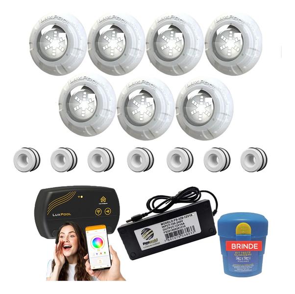 Imagem de Kit Iluminação Piscina 112m² 7 Leds 9w+ Smart Lux+ Disp 50mm