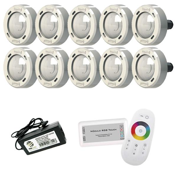 Imagem de Kit Iluminação Piscina 120m² 10 Leds 5w + Comando Rgb Touch