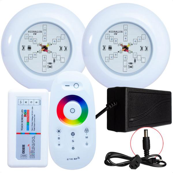 Imagem de Kit Iluminação Piscina 2 Refletores Led 6w RGB ABS e Comando