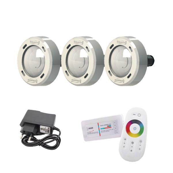 Imagem de Kit Iluminação Piscina 36m² - 3 Leds 5w + Comando Rgb Touch