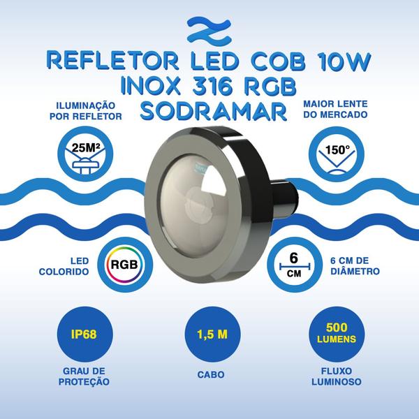 Imagem de Kit Iluminação Piscina 50m² 2 Leds 10w + Comando Rgb Touch