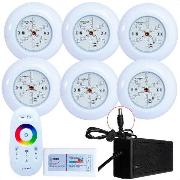 Imagem de Kit Iluminação Piscina 6 Refletores Led 6w RGB ABS e Comando