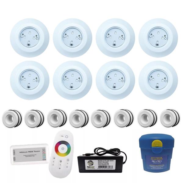 Imagem de Kit Iluminação Piscina 96m² 8 Leds 9w + Disp 50mm + Módulo