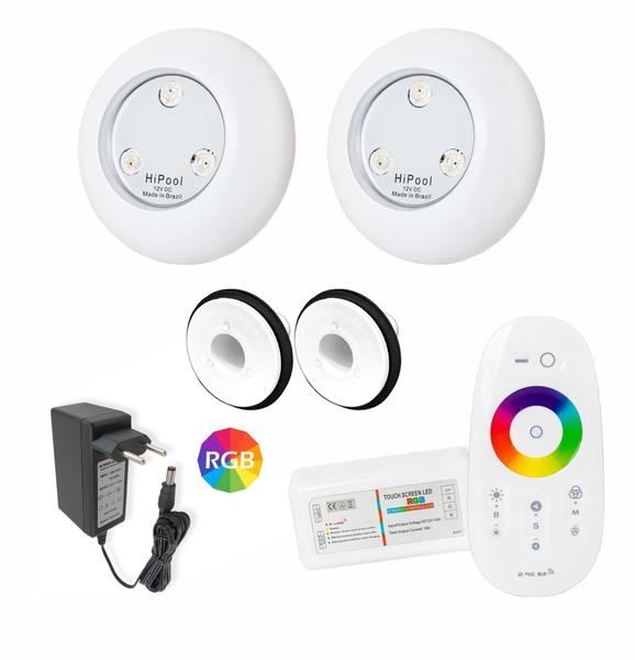 Imagem de Kit Iluminação Piscina Fibra - 2 Leds 9W + Touch + Fonte