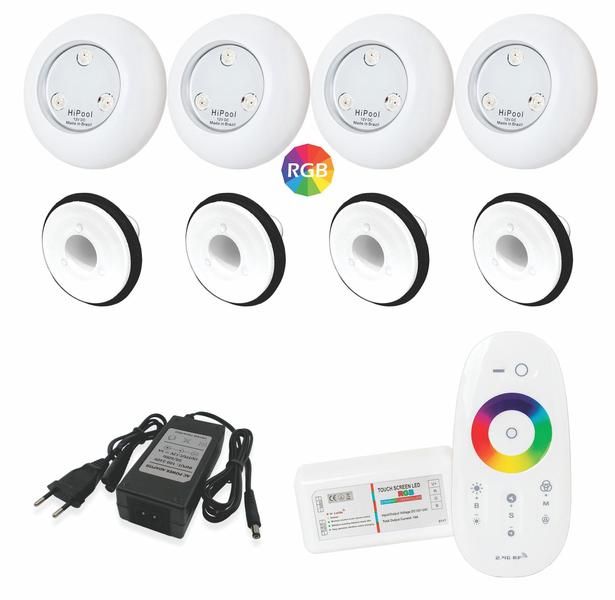 Imagem de Kit Iluminação Piscina Fibra - 4 Leds 9W + Touch + Fonte