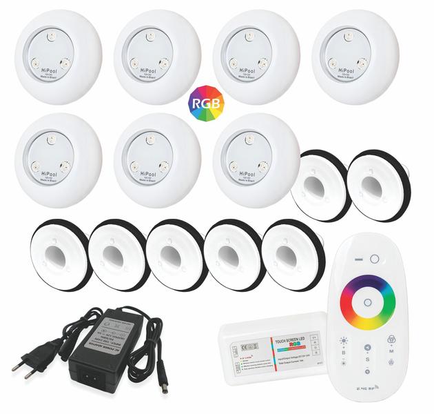 Imagem de Kit Iluminação Piscina Fibra - 7 Leds 9W + Touch + Fonte