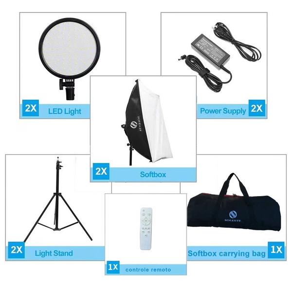 Imagem de Kit Iluminador Led 126 Circular Softbox 50x70cm Estúdio 60w