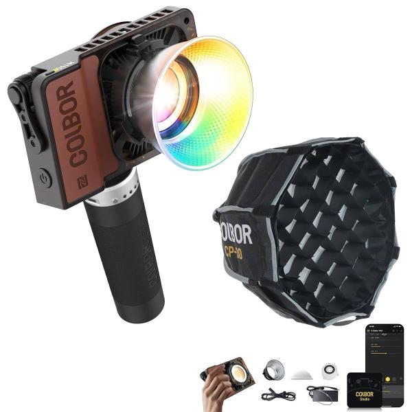 Imagem de Kit Iluminador Led Colbor W100r Rgb + Softbox Cp30 Tela Grid + Grip Bateria Pg99