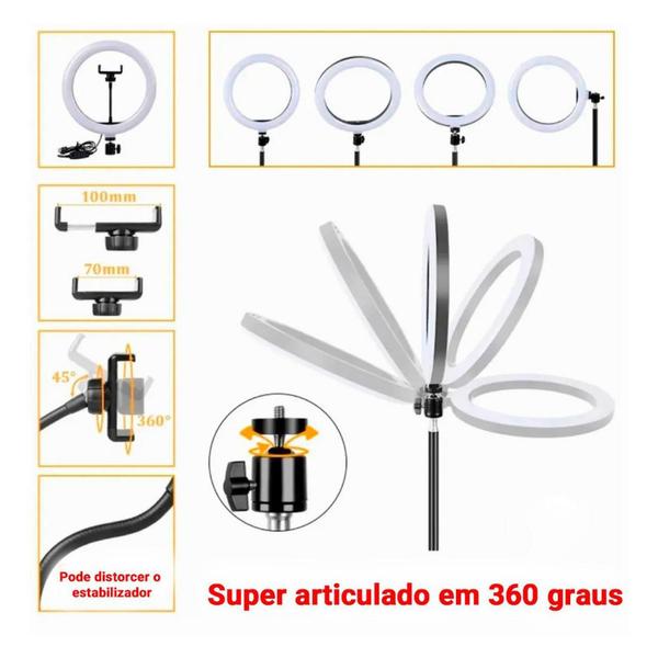 Imagem de Kit Iluminador Ring Ligth Anel Luz 26Cm Fotos Make Tripé 2.1