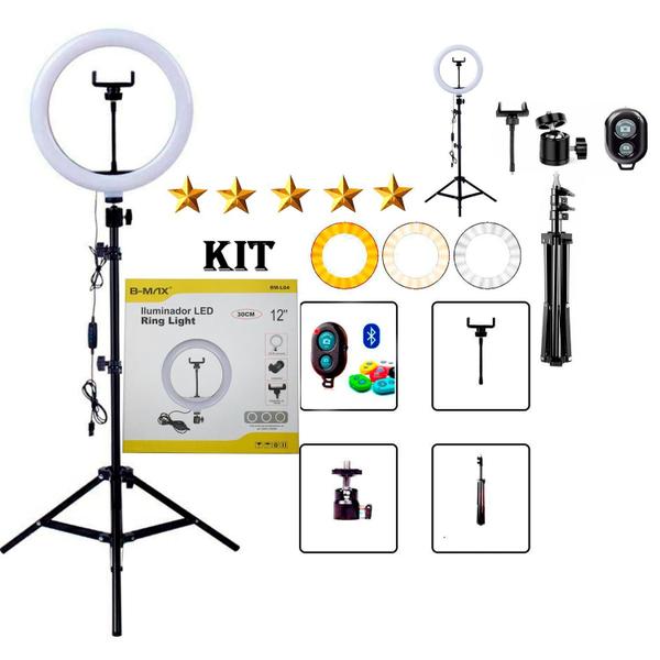 Kit Iluminador Ring Ligth Anel Luz 26Cm Fotos Make Tripé 2.1 - Bmax Imagem de Kit Iluminador Ring Ligth Anel Luz 26Cm Fotos Make Tripé 2.1