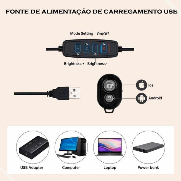 Imagem de Kit Iluminador Ring Ligth Anel Luz 26Cm Fotos Make Tripé 2.1