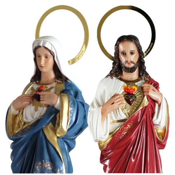 Imagem de Kit Imagem Sagrado Coração de Maria e Sagrado Coração de Jesus 30cm Artesanato Costa