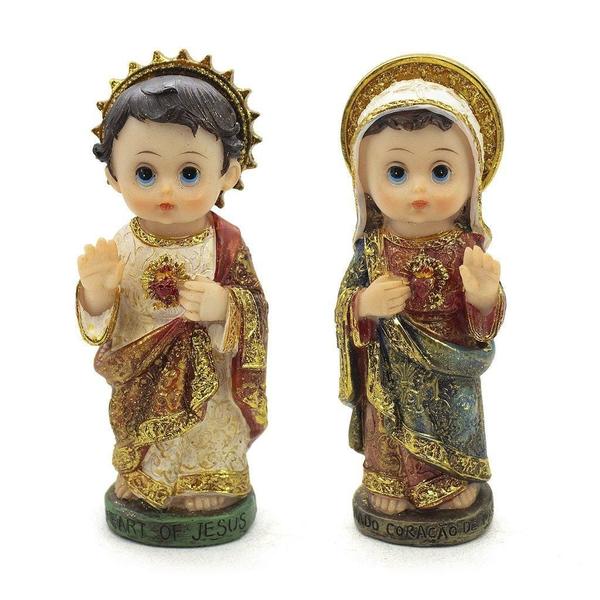 Imagem de Kit Imagem Sagrado Coração Jesus E Maria Infantil Importado