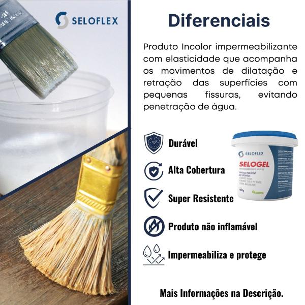 Imagem de Kit Impermeabilizante Incolor Resina Protetora Laje Telhado Piso Cimento Concreto Parede Selogel 900g Seloflex + Pincel Trincha 2"