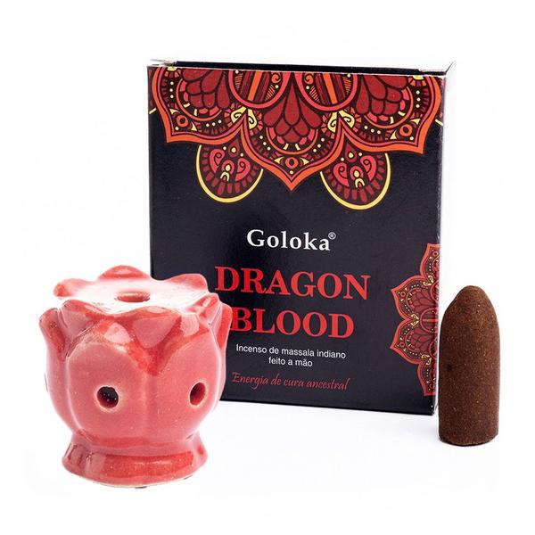 Imagem de Kit Incensário Indiano Cascata Vermelho e Incenso Dragon Blood 