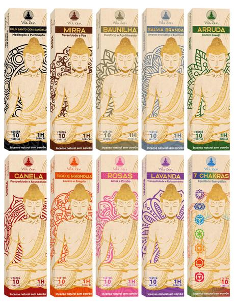 Kit incenso natural vila zen sem carvão - 10 aromas Imagem de Kit incenso natural vila zen sem carvão - 10 aromas